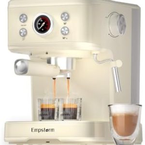 Espressomaschine, 20 Bar Espressomaschine mit Milchaufschäumer Dampfstab, Kompakte Espresso Kaffeemaschine mit für Cappuccino, Latte, Schnelle Heizung, Edelstahl