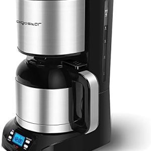 Aigostar Bonnie - Edelstahl Kaffeemaschine mit timer, 24H programmierbar, LCD Display, Warmhalteplatte, Abschaltautomatik, Tropfstopp, 800W, Filterkaffeemaschine mit Thermokaraffe, 10 Tassen, 1,2 L