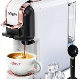 HIBREW H2B Kapselkaffeemaschine, 5 in 1 Multi-Kapsel-Kaffeemaschine, DG/Nes/K-cu*/ES*-Pads/Kaffeepulver kompatibel, Automatische Abschaltung, Perfekter Espresso, Weiß