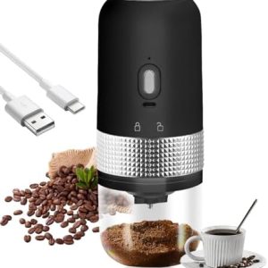 Tragbare Elektrische Kaffeemühle, WASAGA USB Wiederaufladbare Kabellose Mini-Kaffeemühle mit Grat für den Heim-oder Bürogebrauch (Schwarz)