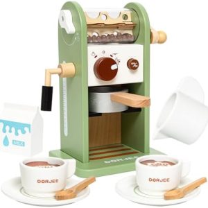 Smartwo Kaffeemaschine Kinder Holz, Kinderküche Kaffeemaschine mit Mühle, Spielküche Zubehör, Espressomaschine Holzspielzeug Set, Küchenzubehör Rollenspiele, Geschenk Mädchen ab 3 Jahre, Grün