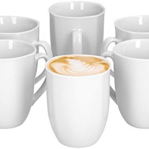 Van Well Lilli 6-er Set Kaffeebecher Porzellan Weiß 350ml, Ø 8cm Höhe 10cm – Kaffee-Pott mit klassischem, glänzendem Design - quadratische Form – große Tasse für Restaurants, Hotels oder zu Hause