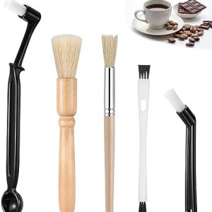 Vueinrg 5 Stück Kaffee Pinsel Set Barista Pinsel Siebträger Reinigungsbürste Kaffeevollautomat Reinigungspinsel Barista Bürste für Espressomaschine Kaffeemühle