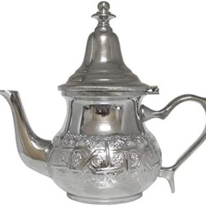 Marokkanische Teekanne Barradi 400 ml, Orientalische Teekanne/ Teapot 0,4 Laus Messing, mit integriertem Filter, traditionelles Modell, Arabische Kanne silberfarbig mit Deckel, Teekocher, Teewärmer & Teebereiter