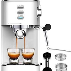 Gevi Espresso Kaffeemaschine Espressomaschine mit professionellem Milchaufschaumdüse,Klein Kaffeemaschine Espresso für Cappuccino,Latte & Macchiato,1.2L Wassertank,Weiß