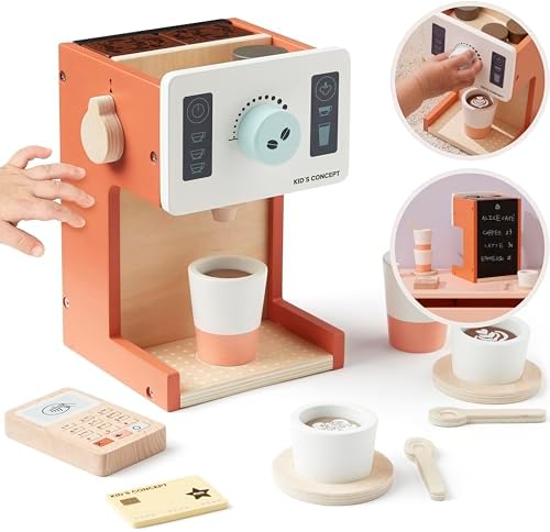 Kid’s Concept Coffee Shop KID’S HUB – Kaffeemaschine Kinder - Küchenzubehör kinder - Holzspielzeug 2 jahre Holzspielzeug ab 3 jahre + Geschenk mädchen 2 jahre - Kinder Kaffeemaschine