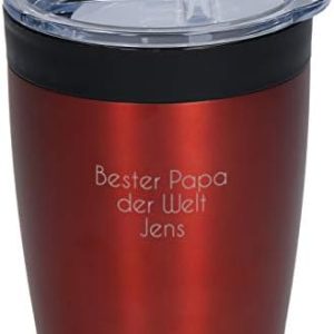 Thermo Personalisierter Kleiner Kaffeebecher mit Namen 0,28 Liter aus Edelstahl Praktischer Isolierbecher Doppelwandiger Trinkbecher mit Gravur (Rot)