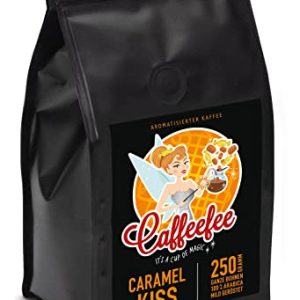 Caffeefee Caramel Kiss, ganze Bohnen, aromatisierter Röstkaffee aus 100% Arabica, mild geröstet, veredelt mit feinem Aroma, 250 g