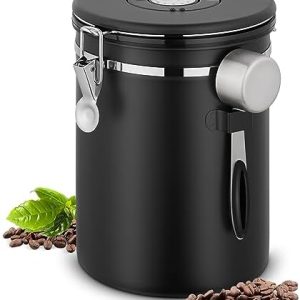 SMRONAR Kaffeedose Luftdicht, 2,8 L Kaffeebohnen Behälter aus Edelstahl, 1kg Bohnen Vakuum Kaffee Dose, Luftdichte Edelstahl Kaffeedose mit CO2-Ventil, Messlöffel & Datumsanzeige für Tee Nüsse Kakao