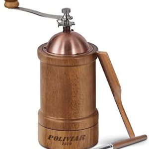 POLIVIAR Manuelle Kaffeemühle, Kaffeebohnenmühle mit verstellbarem Keramikgrat, Vintage-Stil, Holz-Hand-Kaffeemühle, große Kapazität, Kaffeemühle mit Bürste und Löffel (JX2022-CG20)