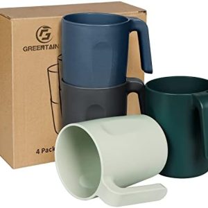 Greentainer Tasse mit Henke,4er Kaffeetassen |450 ml Trinkbecher für Kinder & Erwachsene|Becher ohne Melamin für Wasser Milch Tee,Wiederverwendbare & Unzerbrechlich|Spülmaschinen & Mikrowellengeeignet