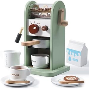 Dorjee Spielküche Zubehör Kinder Kaffeemaschine Spielset - Holzmühle Spielküche Kinderspielzeug für Kleinkinder Geschenk für Mädchen und Jungen, stimuliert fantasievolles Spiel- und Lebensfähigkeiten