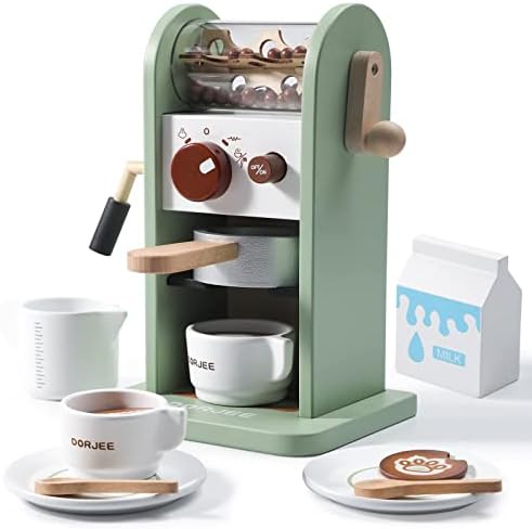 Dorjee Spielküche Zubehör Kinder Kaffeemaschine Spielset - Holzmühle Spielküche Kinderspielzeug für Kleinkinder Geschenk für Mädchen und Jungen, stimuliert fantasievolles Spiel- und Lebensfähigkeiten