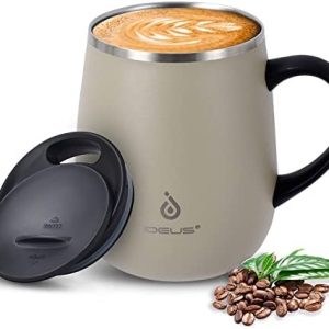 Ideus Kaffeebecher 470 ml (16 oz), doppelwandige vakuumisolierte Kaffee- und Teetasse aus Edelstahl mit rutschfestem Griff und Schiebemoduldeckel und großem Volumen (Celadon)