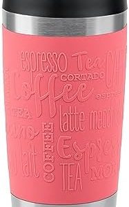 Emsa Thermobecher Travel Mug Koralle 360 ml mit persönlicher Rund-Gravur gelasert Edelstahl Soft-Touch-Manschette lila | neuer Komfort-Schraubverschluss