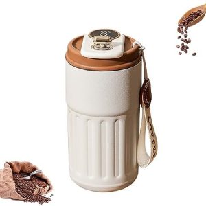 Thermobecher Kaffee to Go, Edelstahl Doppelwandige Vakuum auslaufsicher Reisebecher Kaffeebecher to Go, Kaffee-Thermoskanne Mit Temperaturanzeige, Travel Mug für Heiße und Kalte Kaffeemilch (Kaffee)