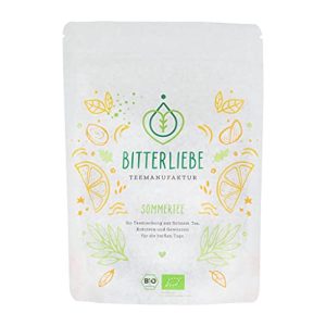 BitterLiebe® Teemanufaktur Sommertee Bio Kräutertee lose 100g mit der Kraft der Bitterstoffe I Bitterkräuter, Grüner Tee, Zitronengras uvm. I ca. 70 Tassen (100g)