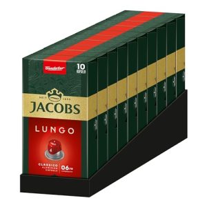 Jacobs Kapseln Lungo Classico, Intensität 6, 100 Nespresso®* kompatible Kaffeekapseln, 10er Pack, 10 x 10 Getränke