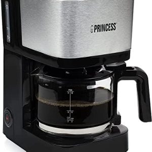 Princess Filter-Kaffeemaschine - 0,75 Liter Glaskanne, 8 Tassen, Edelstahl mit Permanentfilter, 600 Watt, 246030, Schwarz, Silber