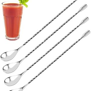 Cocktail Rührlöffel, Barlöffel Rühroffel 30 cm Langer Griff, Edelstahl Gin Löffel für Martinis, Kaffee, Bar, Cocktail Shaker, Löffel mit Spiral-Muster, 4 Stück, Silber