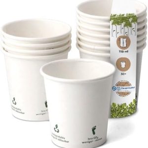 BIOZOYG 50x Pappbecher 100 ml / 4 oz, Ø 62 mm weiß mit Umwelticons - Einwegbecher plastikfrei und aus nachhaltigen Materialien - Kaffeebecher Einweg