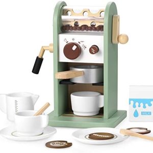 GAGAKU Holz-Kaffeemaschinen-Spielset mit Mühle, hölzernes Küchen-Kaffeemaschinen-Spielzeug-Set, Rollenspiel mit Zubehör, Geschenke für Kleinkinder, Mädchen und Jungen