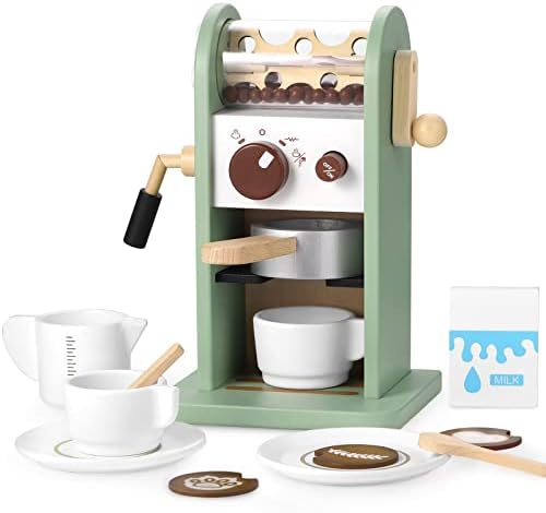 GAGAKU Holz-Kaffeemaschinen-Spielset mit Mühle, hölzernes Küchen-Kaffeemaschinen-Spielzeug-Set, Rollenspiel mit Zubehör, Geschenke für Kleinkinder, Mädchen und Jungen