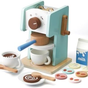 medoga Kinder-Kaffeemaschinen-Spielzeug mit Mühle, 15-teiliges Holz-Kaffeemaschinen-Spielset, Holzspielzeug für Kleinkinder, Spielküche, Zubehör, Geschenk für Jungen und Mädchen, (CM0003)