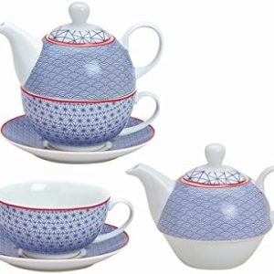 G. Wurm Tea for ONE Teekannen-Set 3-TLG Motiv Retro blau Porzellan