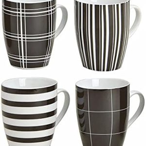 Kaffeebecher Porzellan mit Henkel 4er Set - schwarz/weiß - Kaffee Tee Becher Tasse Cup für Heißgetränke