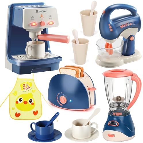 LOVE LIFE Küchengeräte Spielzeug Set,Küchenmaschine Kinder Set Mit Mixer,Toaster,Kaffeemaschine,Rührgerät mehr，Ideales Rollenspiel Geschenk für Mädchen und Jungen ab 3 Jahren