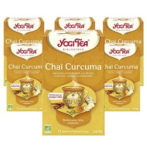 YOGI TEA, Kurkuma Chai, Ayurvedischer Bio Gewürztee - und Kräutertee, Ideal für Goldene Milch, Mischung aus Kurkuma, Zimt und Ingwer, Yogi Tee 6er Pack, 6x17 Beutel (102 Teebeutel insgesamt)