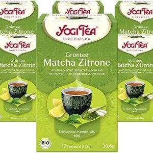 YOGI TEA, Grüntee Matcha Zitrone, Ayurvedischer Grüner Bio-Kräutertee, Mischung aus Grünem Tee, Matcha, Zitronengras und Limette, Yogi Tee 6er Pack, 6x17 Beutel (102 Teebeutel insgesamt)