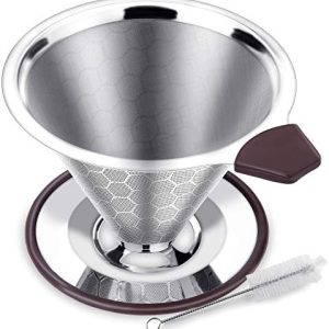 FOXAS Permanenter Pour Over Kaffeefilter aus Edelstahl,Papierloser Dauer Wiederverwendbarer Kaffeefilter zur Herstellung von Manuellem Kaffee,mit Reinigungsbürsten