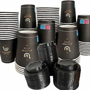 100 Kaffeebecher mit Deckel To Go Pappe 240ml Design GOLD GOURMET Pappbecher Einweg für Kaffee & Tee - Einwegbecher für Heißgetränke bis 95°C und Kaltgetränke Papp Becher für Unterwegs