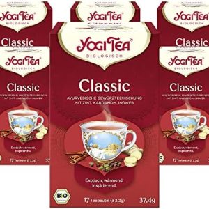 YOGI TEA, Classic Chai, Ayurvedischer Bio Gewürztee von Natur aus koffeinfrei, Mischung aus Zimt, Kardamom und Ingwer, Yogi Tee 6er Pack, 6x17 Beutel (102 Teebeutel insgesamt), Ideal als Geschenk